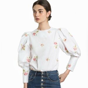 NWT Frankie Shop white floral embroidery top blouse